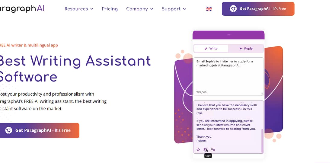 Leading AI Writing Assistant App_ ParagraphAI